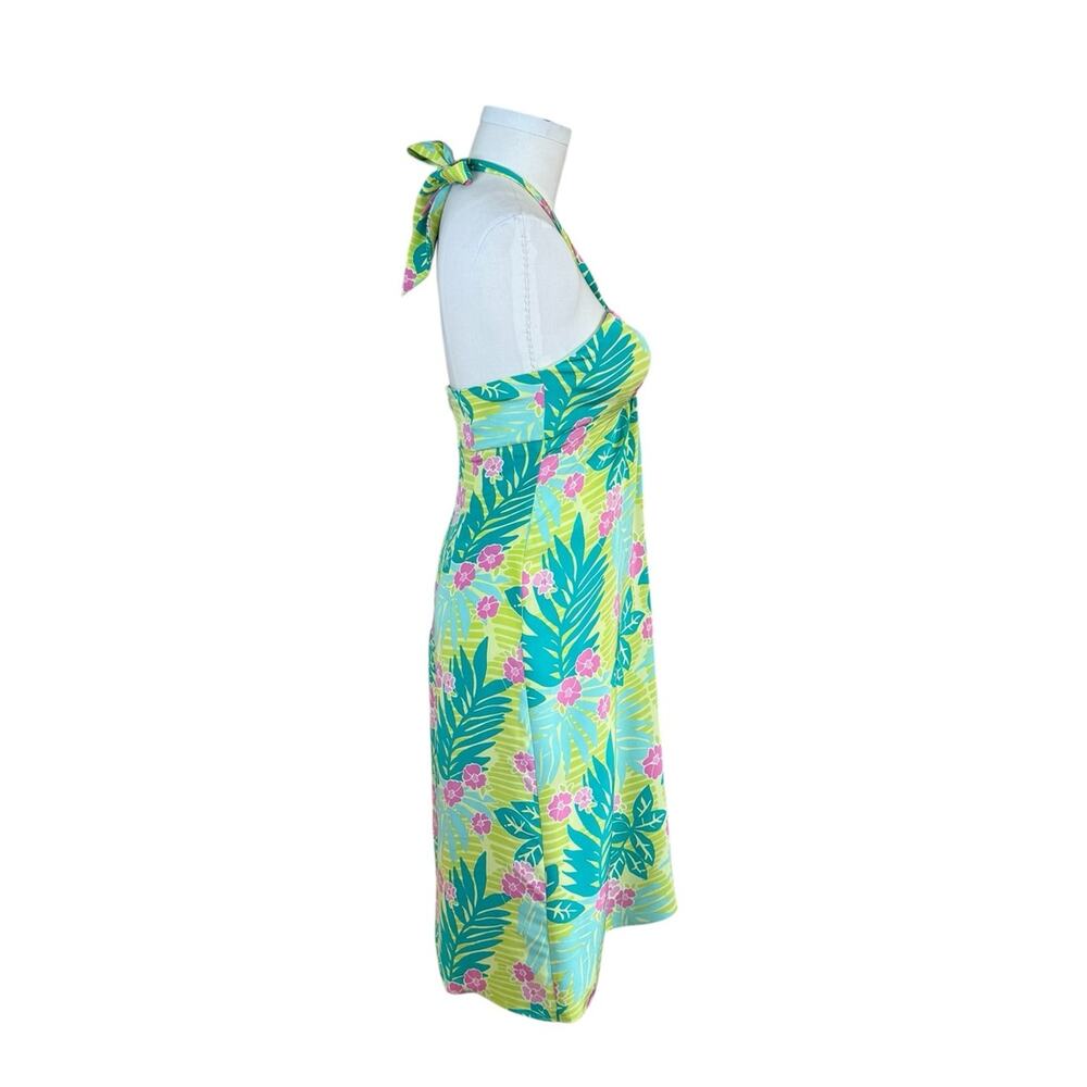 LILLY PULITZER VINTAGE Silk Lime Green Tropical Floral Halter Midi Dress Sz 8 - Picture 3 of 16